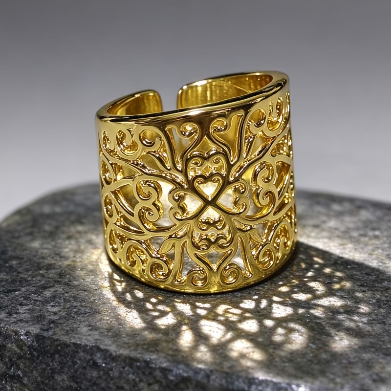Vintage Gothic Wide Hollow Open Ring, Filigree Pattern
